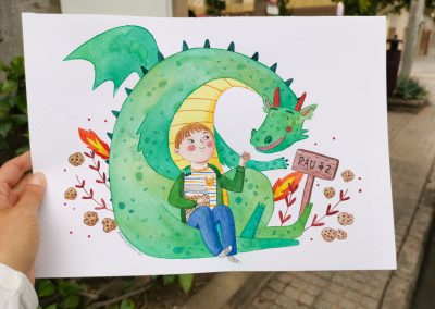retrato de niño con dragón