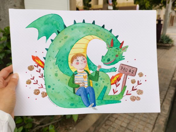 retrato de niño con dragón