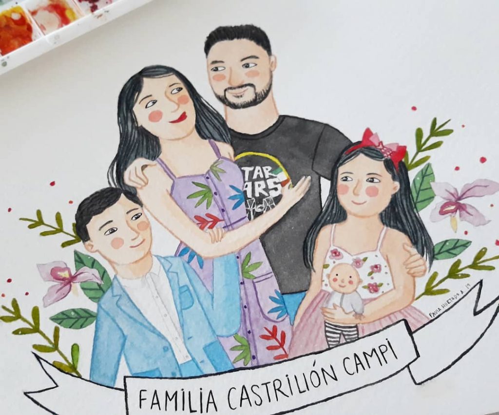 Retrato personalizado pintado a mano