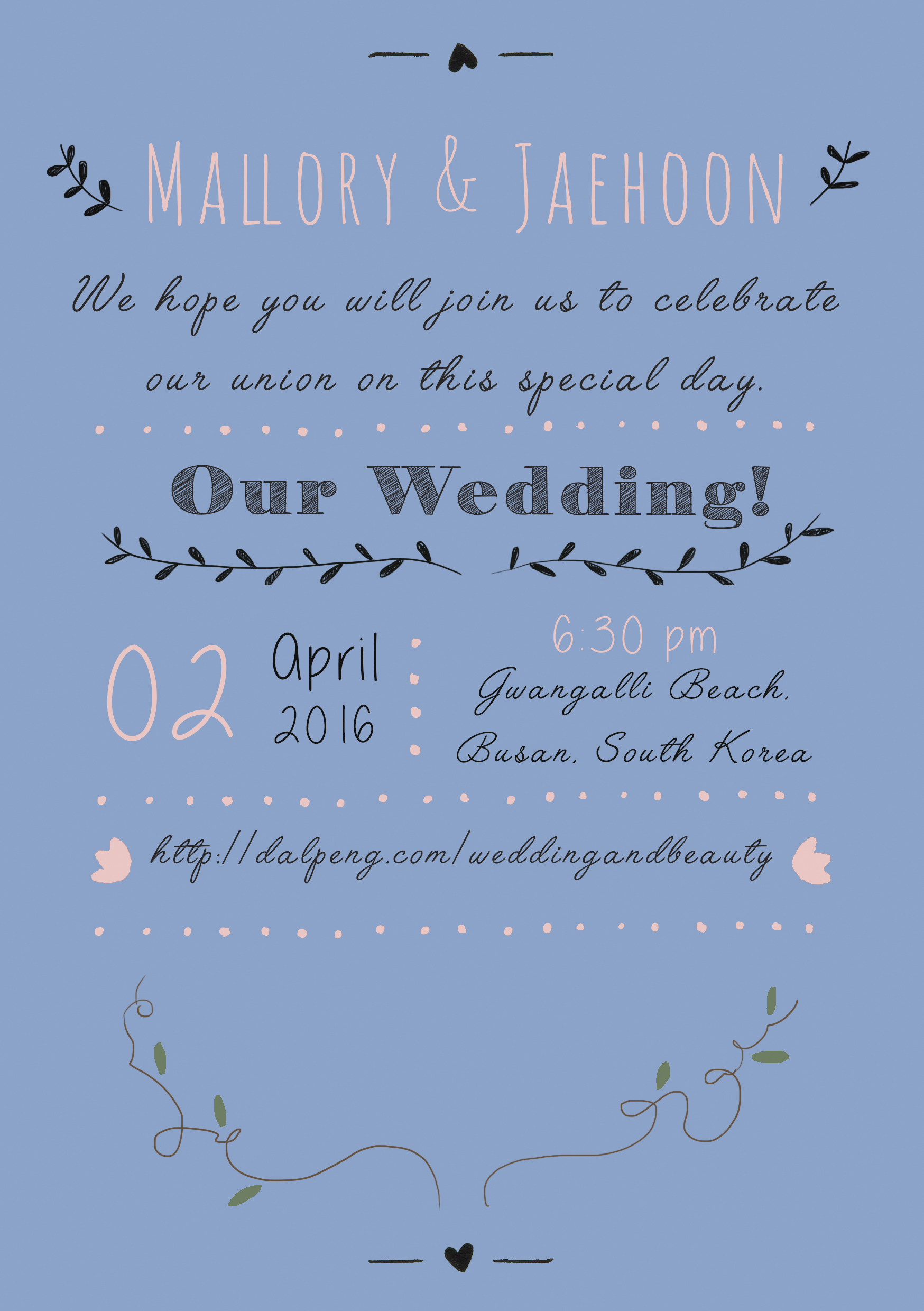 Diseño gráfico invitación de boda ilustrada parte posterior