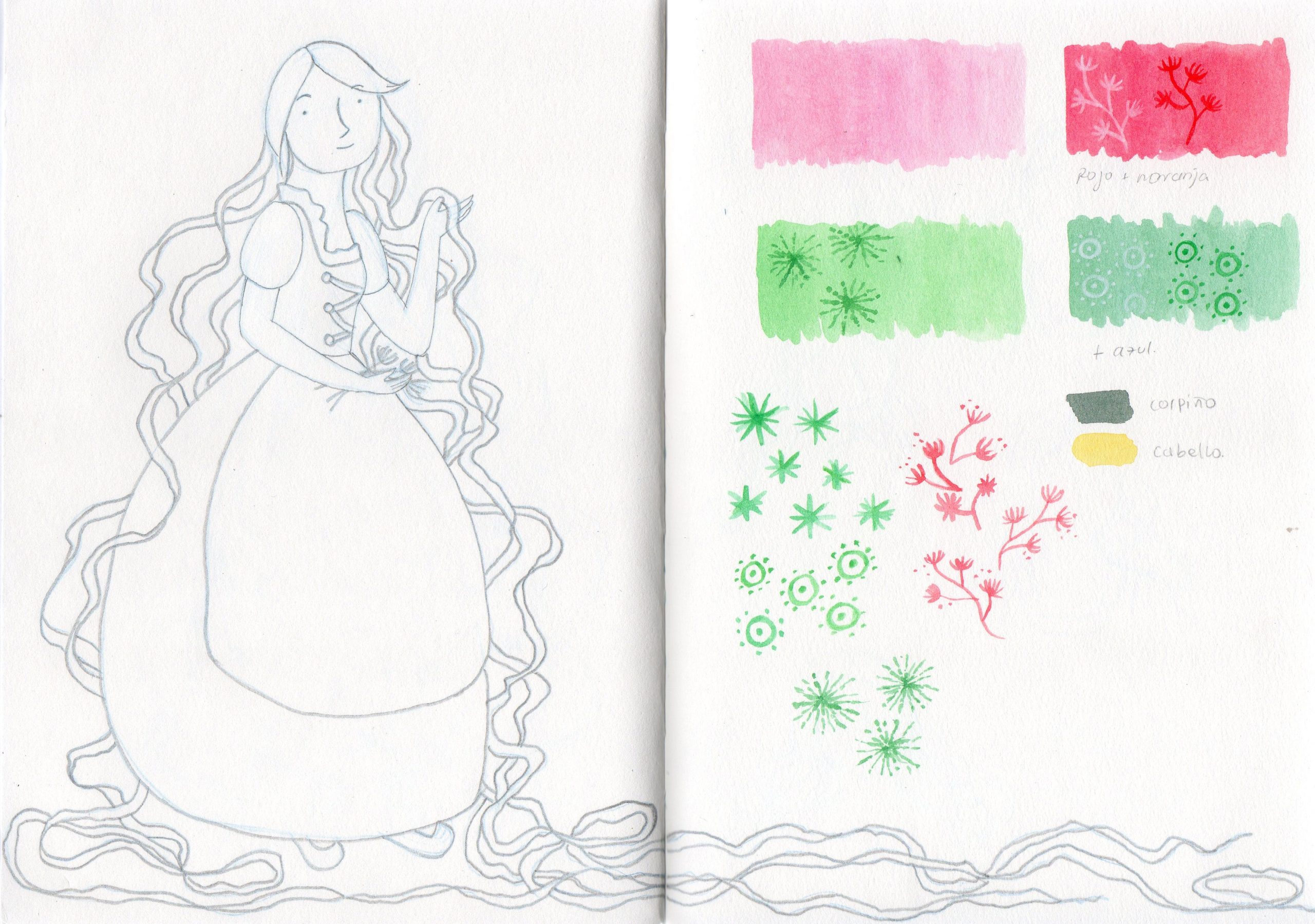 cuaderno de campo diseño de personaje Rapunzel
