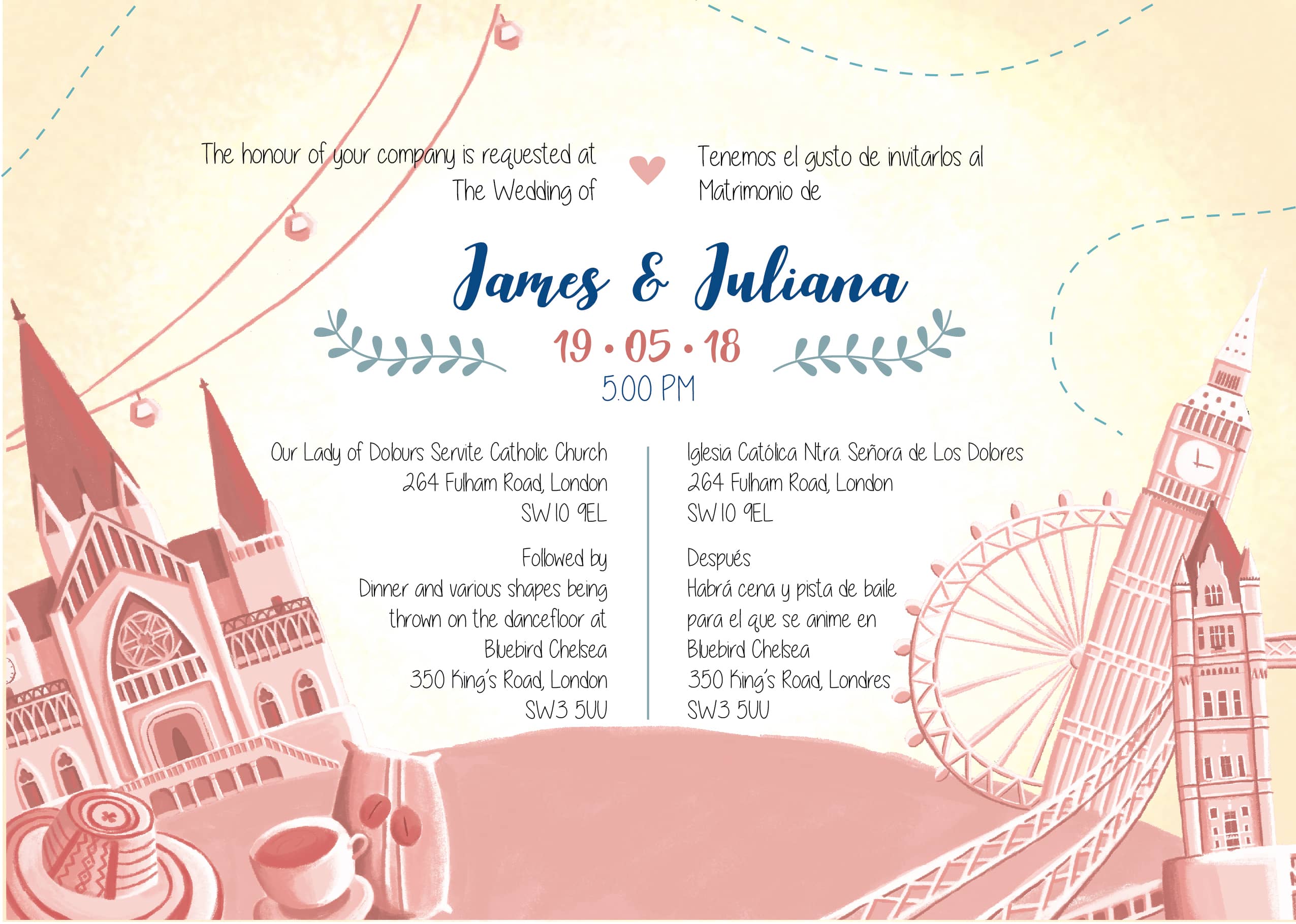 invitación de boda Londres y Colombia
