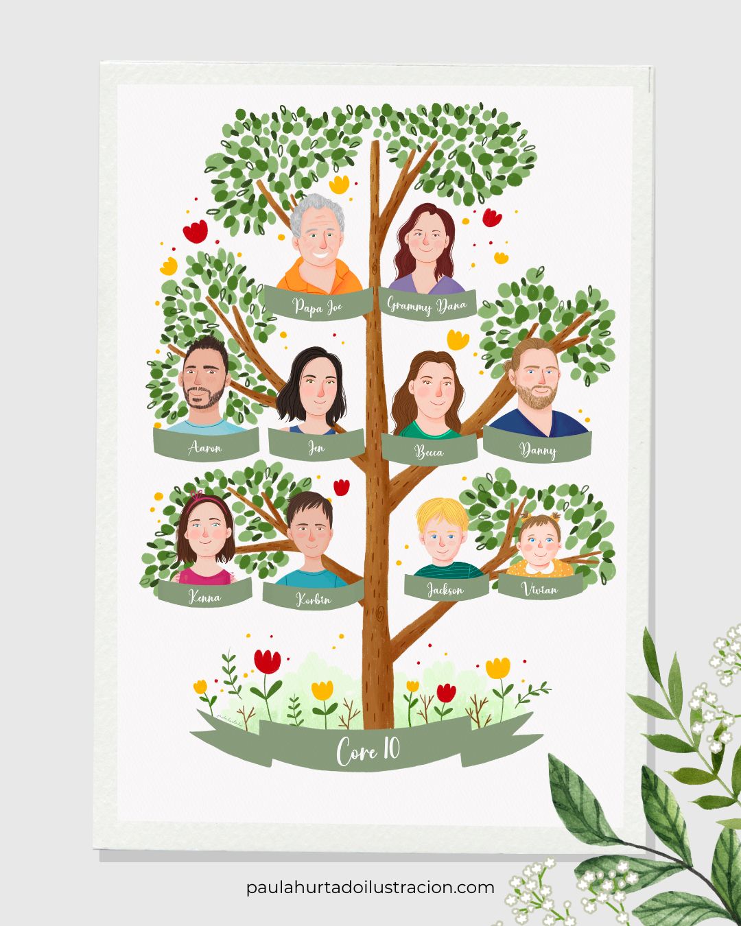 árbol genealógico familiar con 10 retratos