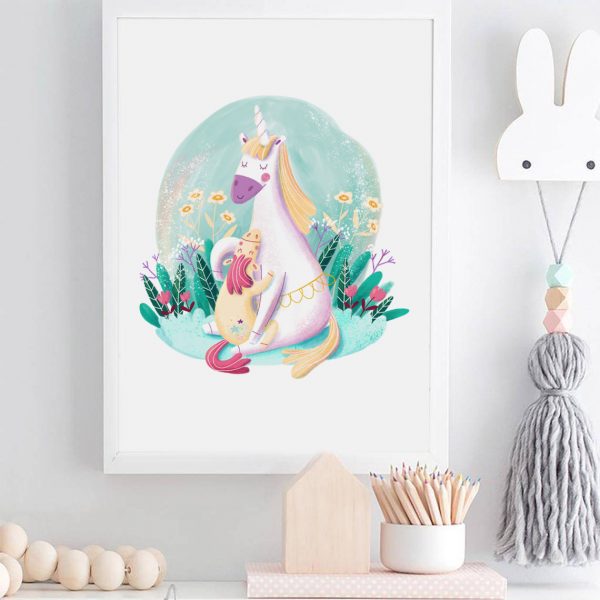 ilustración mamá y bebé unicornio