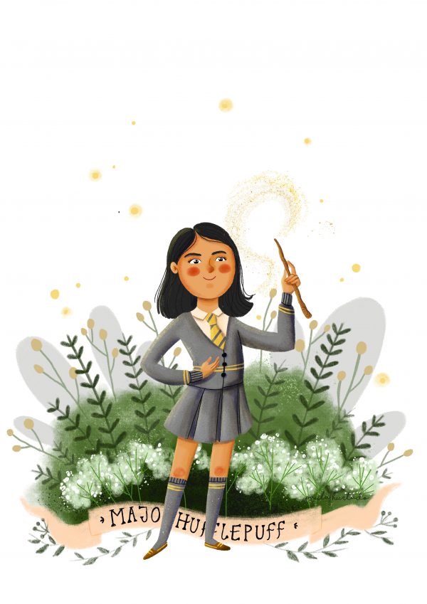 ilustración personalizada retrato con uniforme de hogwarts