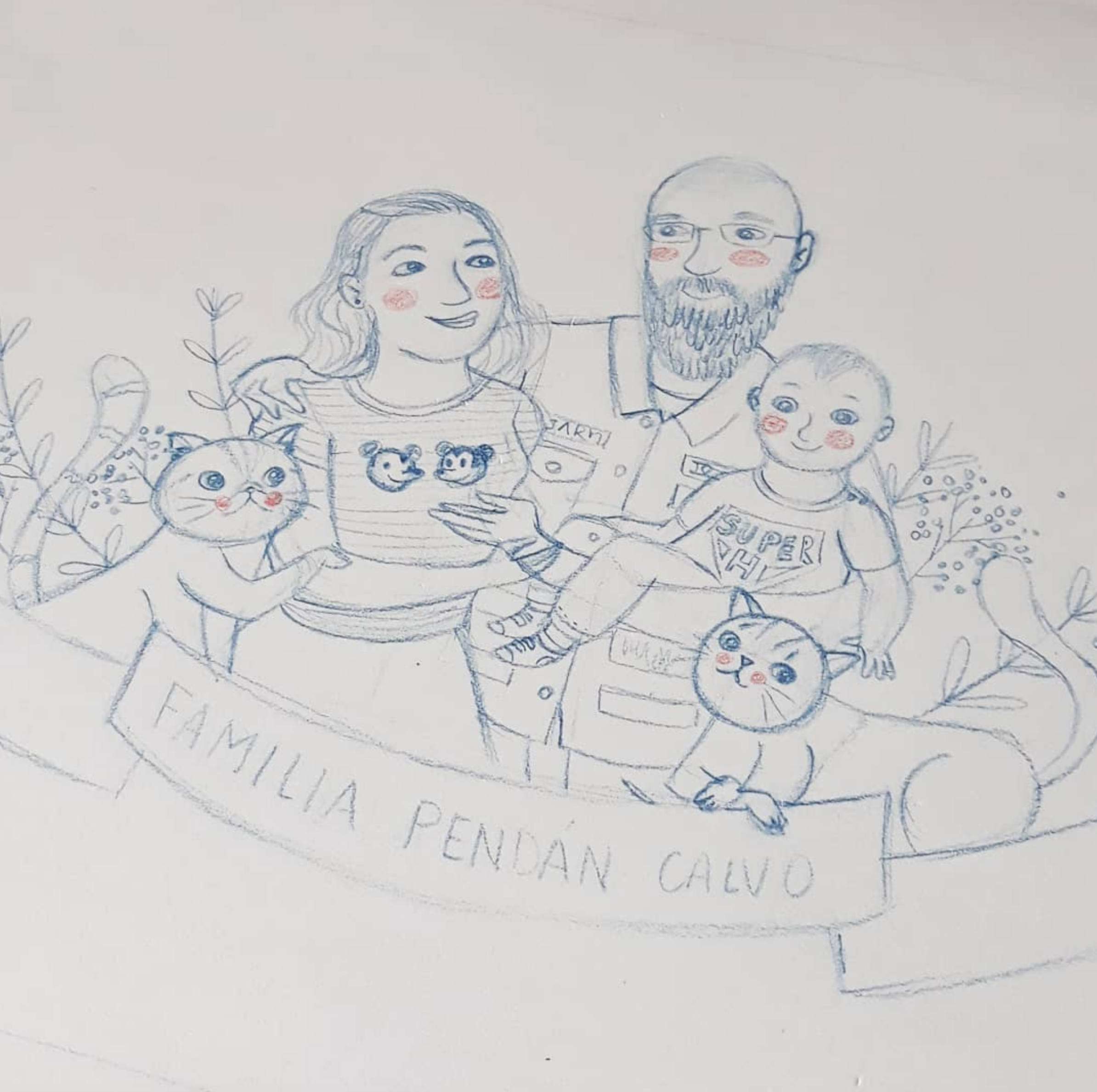 boceto de retrato de familia Pendán Calvo