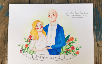 Retrato pintado a mano de Josephine & David