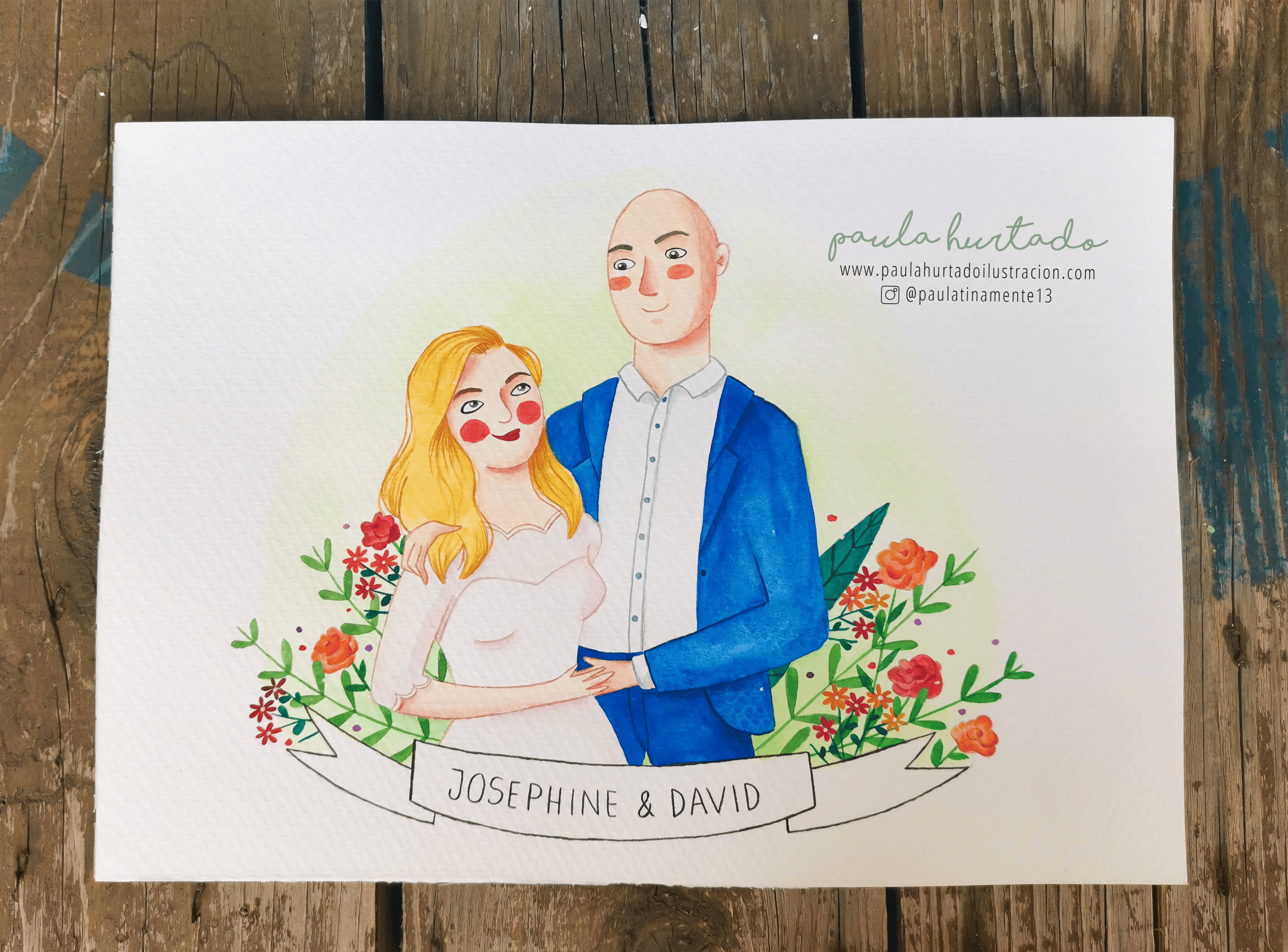 Josephine y David Retrato (1) retrato pintado a mano de Josephine y David