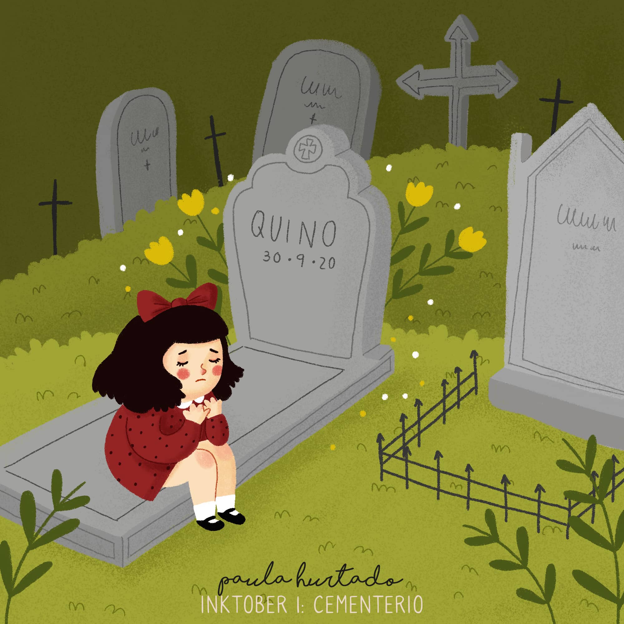 inktober 1 cementerio Drawtober 2020 cementerio ilustración digital