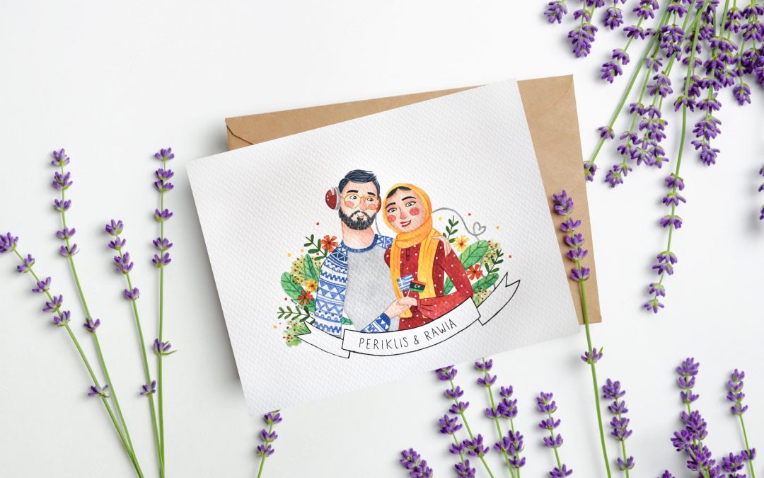 Retrato pintado a mano de Rawia y Periklis