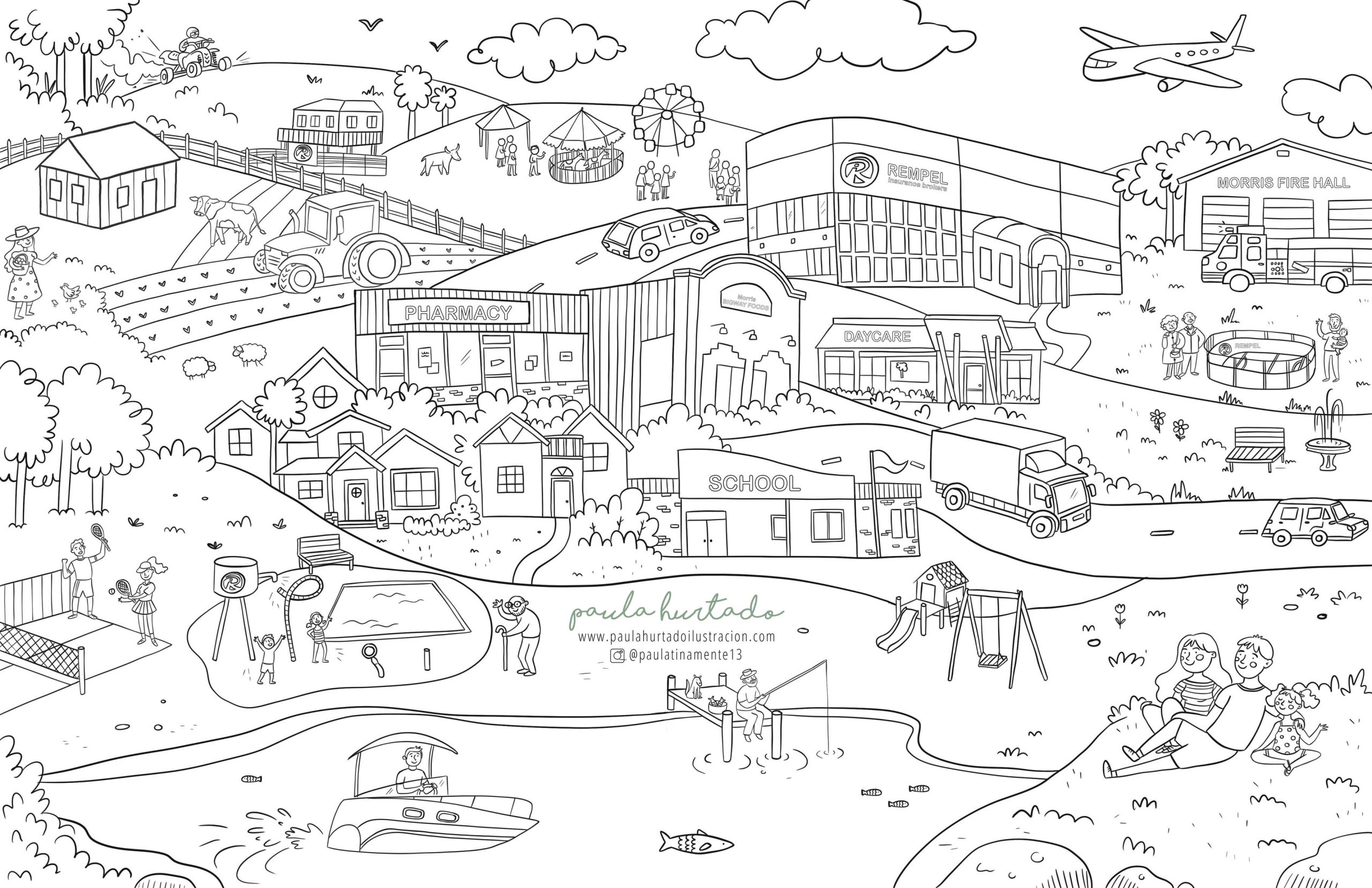 Colouring REMPEL page Final Art baja Pagina para colorear para Rempel Insurance