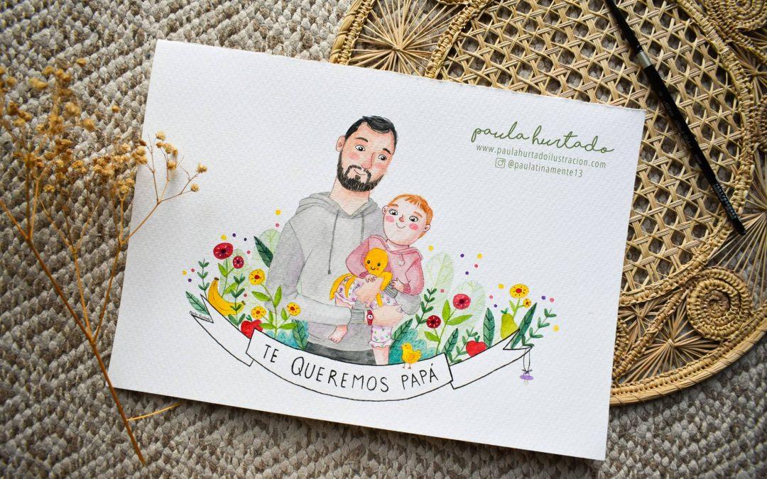 Retrato del día del padre «Te queremos papá»